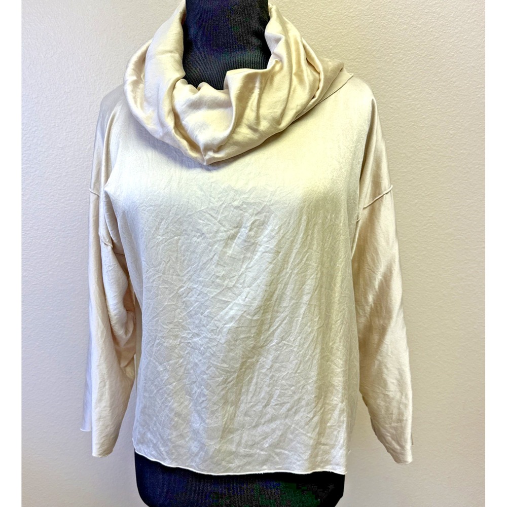 Zoran 100% Silk Beige Cowl Neck OS Blouse Relaxed Quiet Luxury Lagenlook